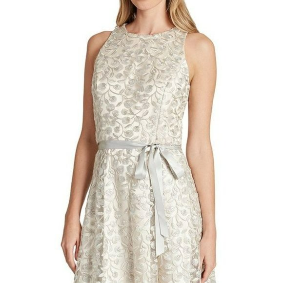NWT Tahari ASL Embroidered Lace Hi-Low Fit & Flare Party wedding Midi Dress - Picture 3 of 7
